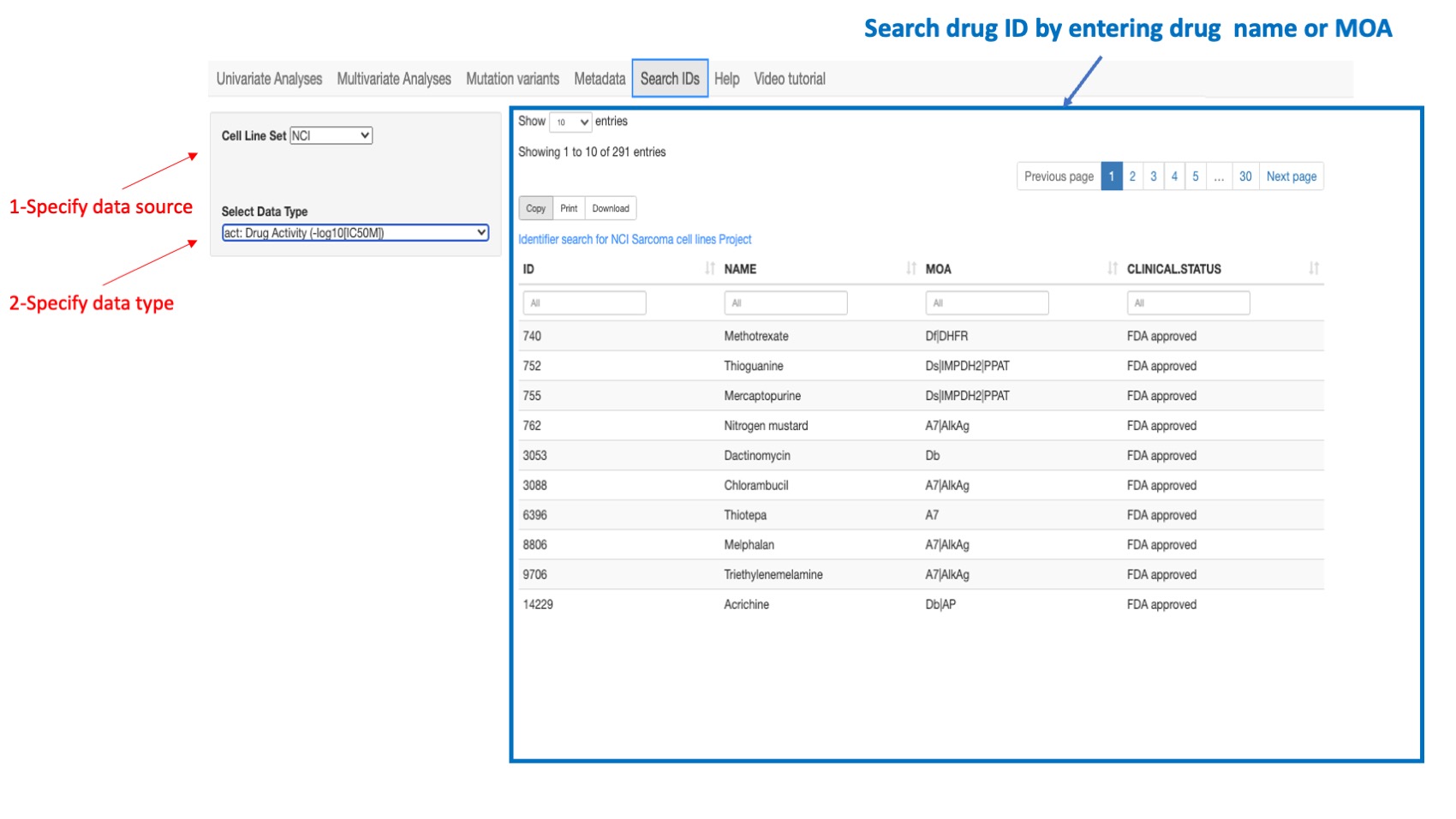 Screenshot of CellMinerCDB Application