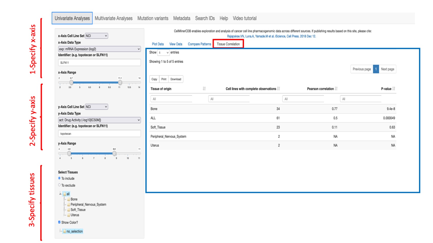 Screenshot of CellMinerCDB Application