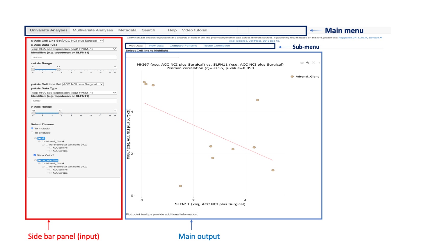 Screenshot of CellMinerCDB Application