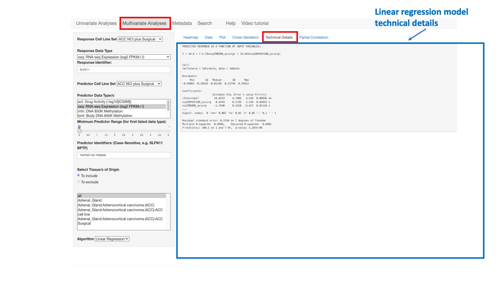 Screenshot of CellMinerCDB Application