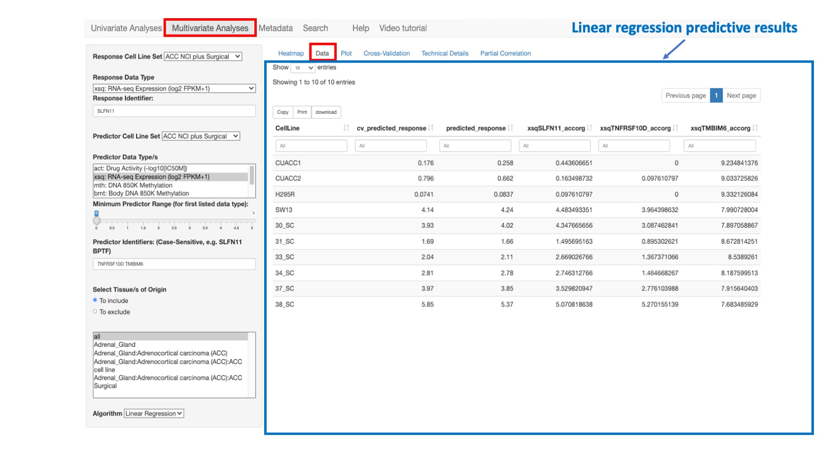 Screenshot of CellMinerCDB Application