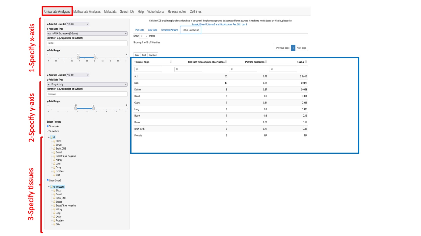 Screenshot of CellMinerCDB Application